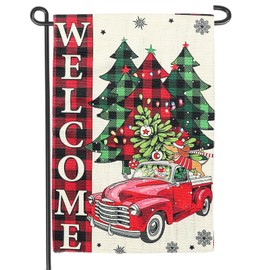 Welcome Christmas Truck Tree Garden Flag 12x18 Inch Double Sided Winter Seasonal Flag(A)