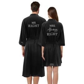 Jecery 2 Pcs Satin His and Hers Robes Set Mrs. Always Right Matching Robes for Couples Women Man Wedding Engagement Bridal Shower Gifts