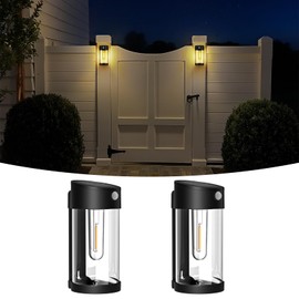 btfarm Solar Fence Lights Outdoor, Motion Sensor Outdoor Lights Waterproof, Retro Metal Glass LED Deck Lighting Solar Powered for Outside Front Door Garden Shed Patio Backyard Decor, 2 Pack