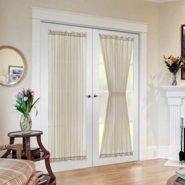 MIULEE French Door Sheer Curtains for Front Back Patio Glass Door Light Filtering Window Treatment with 2 Tiebacks 54 Wide and 72 Inches Length, Beige, Set of 2