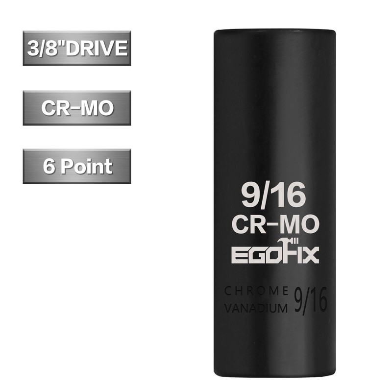 EGOFIX 3/8" Drive Deep Impact Socket, 9/16 Inch SAE Socket,