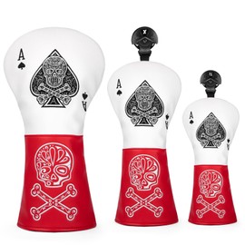 Golf Club Headcovers Ace Poker Golf Wood Covers Set Golf Driver Covers Fairway Wood Utility Hybrid Headcovers Putter Cover Pin Type Premium Leather (DR+FW+UT (3 Pieces)