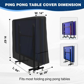 Saking Ping Pong Table Cover, Heavy Duty Table Tennis Table Cover Waterproof Sunproof Indoor & Outdoor, Fits Universal 9x5 FT Folding Tables, Windproof Cover with Zipper & Buckles, Black