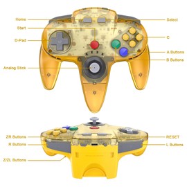 Wireless N64 Controller, 2.4GHZ Retro Rechargeable Wireless Remote Joystick Game Pad Controller Compatible with N64 System Video Console Clear Yellow