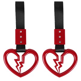 Wuyaoyao 2PCS Broken Heart Handle Ring for Car, Heart Shaped Handle Straps, Hand Strap Grab Handles Hang Ring for Car Bus Subway, Drift Charm Rear Bumper Warning Interior Decoration (Red)