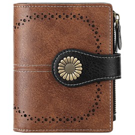SENDEFN Small Womens Wallet Leather Bifold Card Holder RFID Blocking with Zipper Coin Pocket