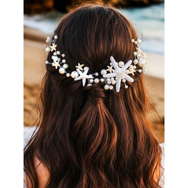 GORAIS Diadema de Novia con Forma de Estrella de Mar, para Boda, con Perlas Plateadas, Accesorio para El Pelo de Playa, para Mujeres Y Niñas.