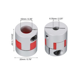 sourcing map Aluminum Plum Shaft Coupling 6.35mm to 10mm Bore L25xD20 Flexible Coupler for 3D Printer CNC Machine and Servo Stepped Motor Pack of 2