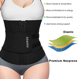 SZAOYU Neoprene Sauna Waist Trainer Belt for Women Sweat Waist Trainer Corset Waist Trimmer,Waist Cincher Shaper Zipper Black