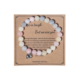 Get Well Soon Gifts Natural Stone Healing Relaxation Bracelets inspirational gifts for Women Men Teen Girls,8mm Chakra Crystal Amethyst Anti-Anxiety Crystal Stone Yoga Beads, Stress Relief Stretch Bracelets (M Pink Colorful)