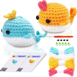 Juangfia Crochet Kit for Beginners, Positive Crochet Animals Kit with Step-by-Step Video Tutorials and Crochet Pattern Books，DIY Crochet Kit for Kids Adults, Birthday Gift for Woman (2 Pcs Whales)