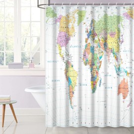 OERJU World Map Shower Curtain Educational Geography Countries Colorful Bath Curtain Waterproof Polyester Fabric Bathroom Decor Set with Hooks 72x72inch Hotel Quality