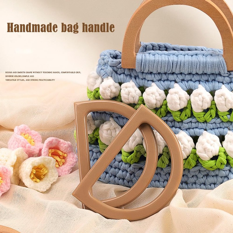POFET 1 Pair Wooden Purse Handle Easy Attachment Bag Handle