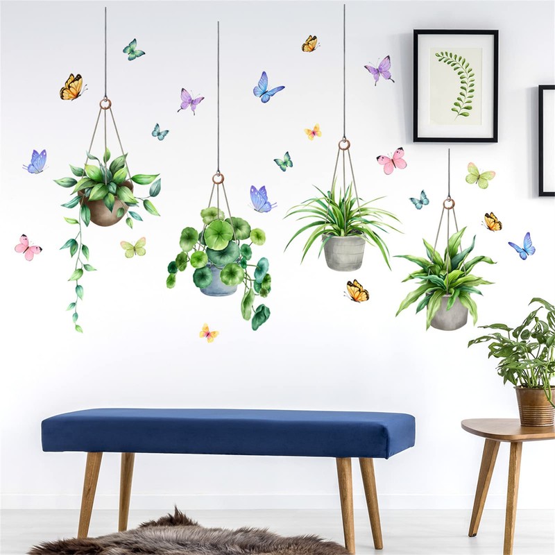 WOHAHA Wall Sticker, Stylish, Plant, Wall Hanging Potted Plant, Butterfly,