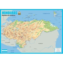 Honduras Physical Map - 23.3 x 16.5 Inches - Paper Laminated