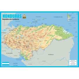 Honduras Physical Map - 23.3 x 16.5 Inches - Paper Laminated