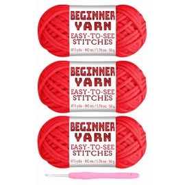 3x50g Beginners Red Yarn, 260 Yards Red Yarn for Crocheting Knitting, Easy-to-See Stitches, Worsted Medium #4, Chunky Thick Cotton Nylon Blend Yarn Yarn for Crocheting