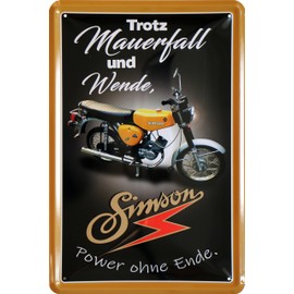WOGEKA ART Retro Tin Sign – Simson – Power Without End – Nostalgia Sign as a Gift Idea for Simson S50 Fans, Workshop Decoration, 20 x 30 cm, Made of Metal in Vintage Design 1024
