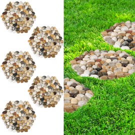River Rock Stepping Stones Outdoor for Garden Walkway, 10 inch 5 Pcs Hexagon Shape Paver Step Stones Polished Pebble River Stone Mat for Yard Lawn Patio Pathway Walk Way - Multi-Color