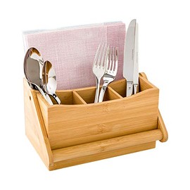 Restaurantware-8.25 x 5 x 9.25 Inch Silverware Caddy With Napkin Holder, 1 Durable Outdoor Utensil Holder - Built-In Handle, 4 Slots, Bamboo Picnic Silverware Holder, For Knives, Forks, And Spoons,
