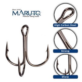 Maruto Barbed Treble Hooks for Effective Fishing | Small & Large Triple Hooks for Lures | Replacement Sharp Strong Hooks, Sizes 1, 2, 3, 4, 5, 6, 8, 10, 12.