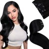 LaaVoo Real Hair Clip-In Extensions, Black, Remy Clip-In Extensions, Invisible,