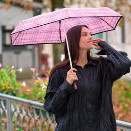 PERLETTI Women's Automatic Open Umbrella with 2 Colours – Women's Pocket Umbrella Storm Resistant Windproof Travel Mini Rain Umbrella Small Pocket Umbrella Diameter 98 cm, Tweed Blue