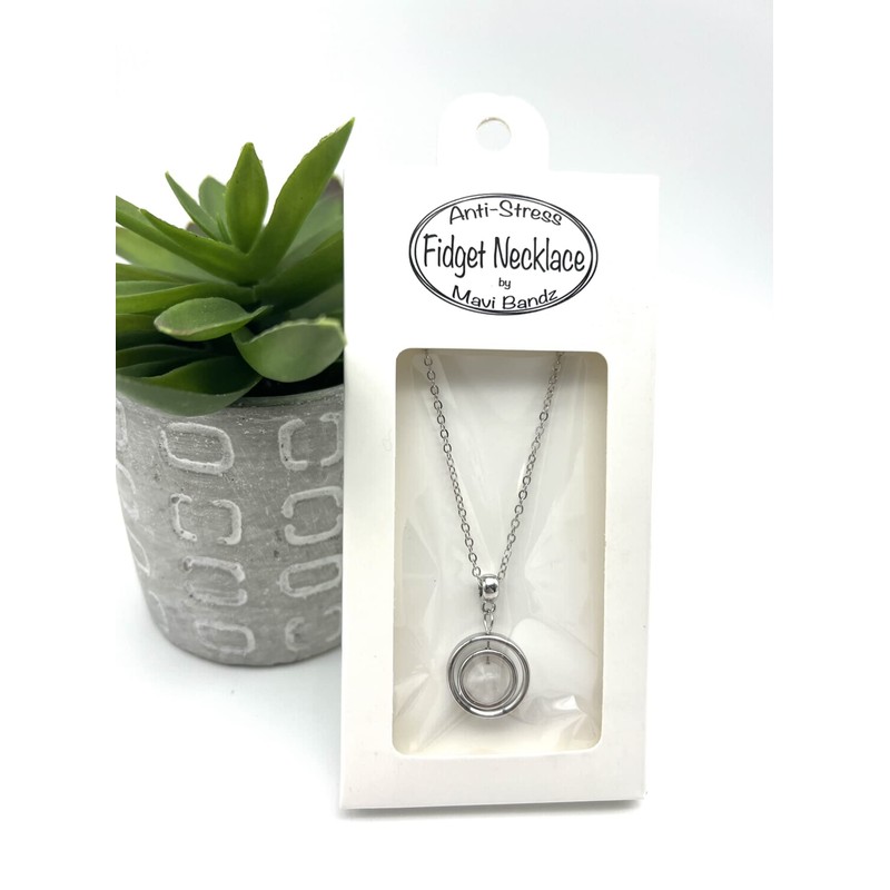Mavi Bandz Gemstone Gem Crystal Fidget Spinner Silver Necklace Anti