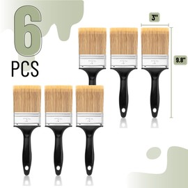 Bates- Paint Brushes, 3-Inch, 6 Pack, Plastic Handle Flat Paint Brushes for Walls, Furniture and Wood