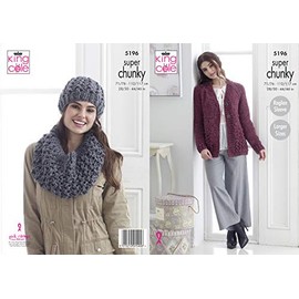 King Cole 5196 Knitting Pattern Womens Jacket Hat and Cowl in Big Value Super Chunky Stormy