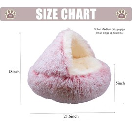 ZaneSun Calming Round Dog Beds &Cat Cave Bed with Hooded Cover,Plush Fluffy Dog Bed Anti-Anxiety Cat Cave Bed,Waterproof Bottom Washable (Pink, 25.6X 25.6inch)