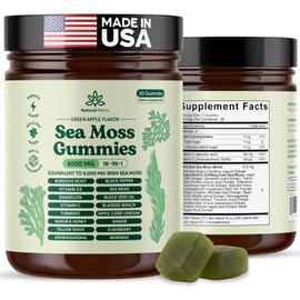 Natural Rems Sea Moss Gummies 16-in-1 - Ashwagandha Black Seed Oil Bladder Wrack Turmeric Vitamin C & D3 with Manuka Burdock Root Dandelion Yellow Dock Elderberry Apple Cider Vinegar (Green Apple)