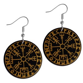 Earrings Sono Wood Round Rings Stainless Steel Silver Hoop Golden Engraving | Om Flower Tree of Life | Light Earrings | Organic Tribal Earrings, Wood, No Gemstone