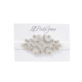 Diademas de bautizo para bebés y niñas de 0 a 12 meses, color marfil y blanco para bodas (recién nacido, cristal plateado)