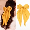 Silky Satin Oversized Long-tail Bow Clip, Large yellow Hair Bow