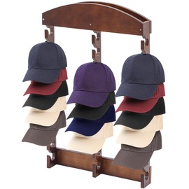 Wonderjune Wooden Ball Cap Display Wall Rack Triple, 30 Slots, Baseball Hat Display Racks Vertical Hat Class Racks for Hats, Hat Organizer Wood Cap Hanger for Bedroom Living Room Entryway, Brown