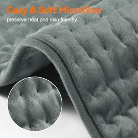 OneAmg Electric Heat Pad for Back Neck Shoulders, 17"×33" Heating Pad with Automatic Switch-Off 4-Hour Timer and 6 Heating Levels Digital Remote Control, Soft Polyester Washing Machine Grey