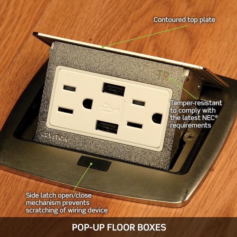 Leviton Pop-Up Floor Box with Dual Type A, 3.6 USB