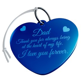 Mothers & Fathers Day Gift Heart Shape Car Rear View Mirror Accessories Rearview Hanging Charm Double Sided Engraving Blessing & Travelers Prayer for Dad, Mom, Husband, Wife, Loved One (Dad, Sky Blue)