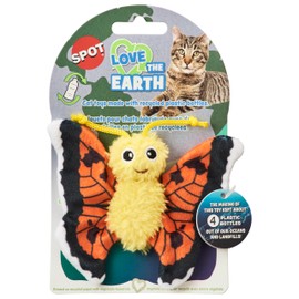 SPOT Love The Earth Butterfly Cat Toy - Eco Friendly Catnip Toy Made with Recycled Plastic Bottles, Soft, Plush, Bright Colored Classic Toy for Indoor Cats and Kittens - 4 inch, Assorted Colors