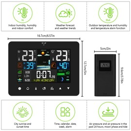 OFFCUP Weather Station, Touchscreen LCD Digital Thermometer Hygrometer with Sensor, Wireless Temperature and Humidity Monitor with Weather Forecast/Time/Dual Alarm/Snooze/Alert/Barometric/Moon Phase