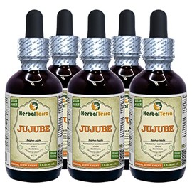 Jujube (Ziziphus Jujuba) Tincture, Organic Dried Fruits Liquid Extract (Brand name: HerbalTerra, Proudly made in USA) 5x2 fl.oz (5x60 ml)