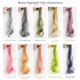 5 Pieces Natural Wave Highlight Clip In Hair Extensions, Natural Color Upgraded Synthetic Pantone Ash Grey Pink Blue Greeb Mauve Blonde Colors (L - Sunkissed Blonde)