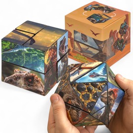 MIJOMA Infinity Cube - Endless Cube with Exciting Motifs | Fidget Toy Against Stress & Boredom | Folding Cube for Children & Adults | 5.5 cm (Dinosaur)