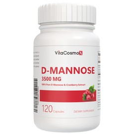 VitaCosmoX D-Mannose with Cranberry Extract, 3500mg Blend, 120 Vegan Capsules - 60 Servings, Gluten Free, Non-GMO, and Vegetarian Friendly