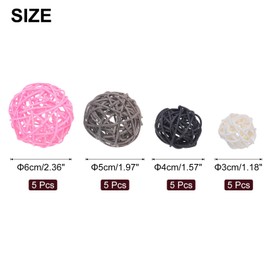 MECCANIXITY 20 Pcs Vase Filler Decorative Balls, 2.4/2/1.6/1.2" Light Pink/Gray/Dark Gray/White Wicker Rattan Decor, Balls Bowl Fillers for Home Decor,Center Table