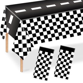 BVMGTT 2 Pcs Checkered Race Car Party Supplies Disposable Tablecloth （108'' x 54" Plastic Table Cover Black and White Checkered Race Table Runner for Racing Birthday Party Decor Favor Supplies