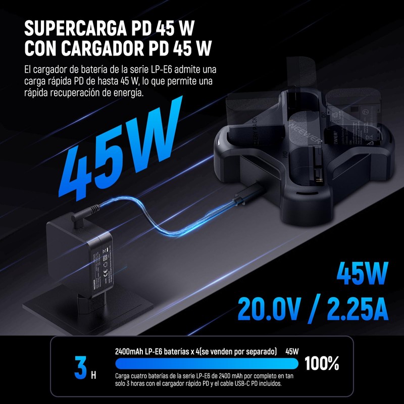 NEEWER 4 Channel USB Camera Battery Charger for LP-E6/LP-E6N/LP-E6NH/LP-E6P Compatible