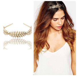 Dervivea Boho Leaves Headband Gold Leaf Branch Headbands Wedding Bridal Leaf Headpiece Vintage Greek Divinity Headband Hair Band Decorative Hair Accessories for Women