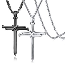 SuoFrun 2Pcs Stainless Steel Cross Nail Necklace Vintage Punk Men Women Jesus Christ Couple Friendship Pendant Necklace Christian Jewelry -2 Pcs Nails Cross Necklace